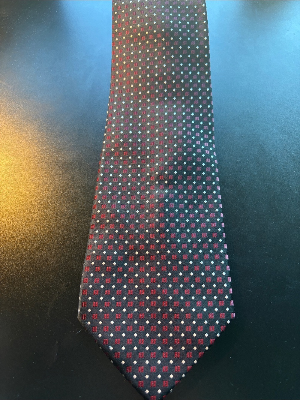 Men's Navy Tie with Red Dot Pattern